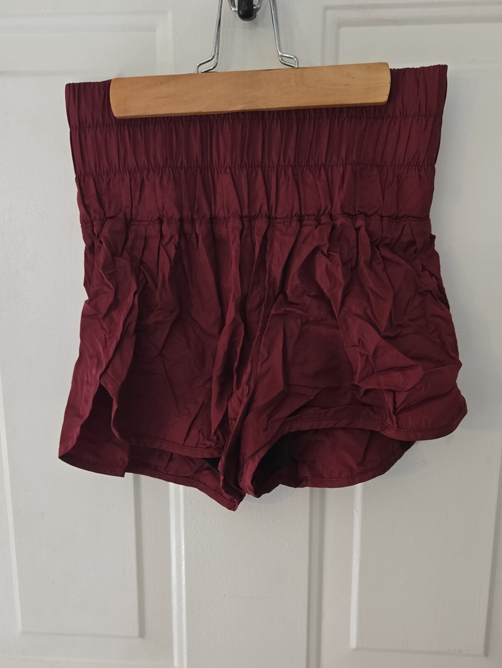 Free People Movement High-Waist Burgundy Smocked Shorts